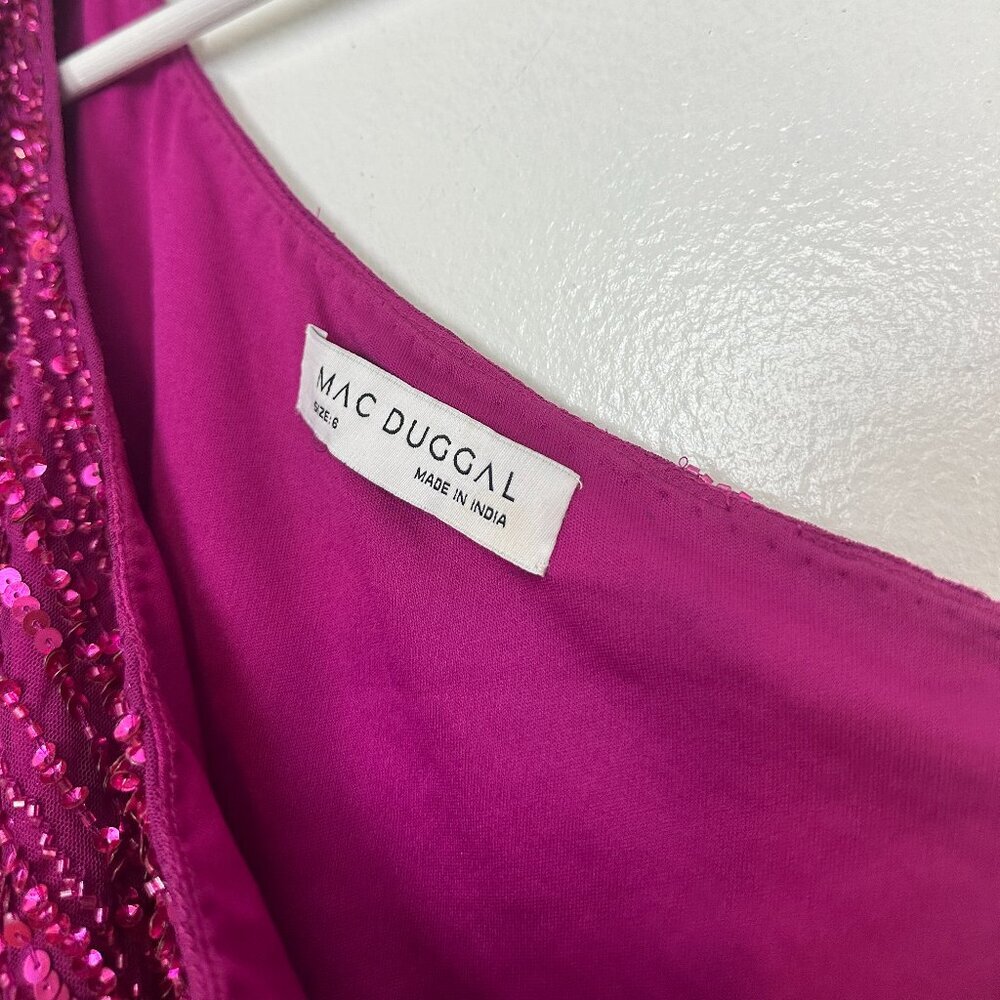 MAC DUGGAL Beaded One Sleeve Dress in Fuchsia Size US 6 - Picture 5 of 11